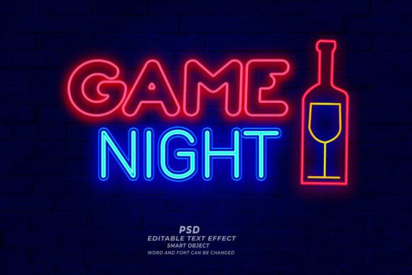 Download Game Night Neon Sign PSD Editable Text - Text Collection